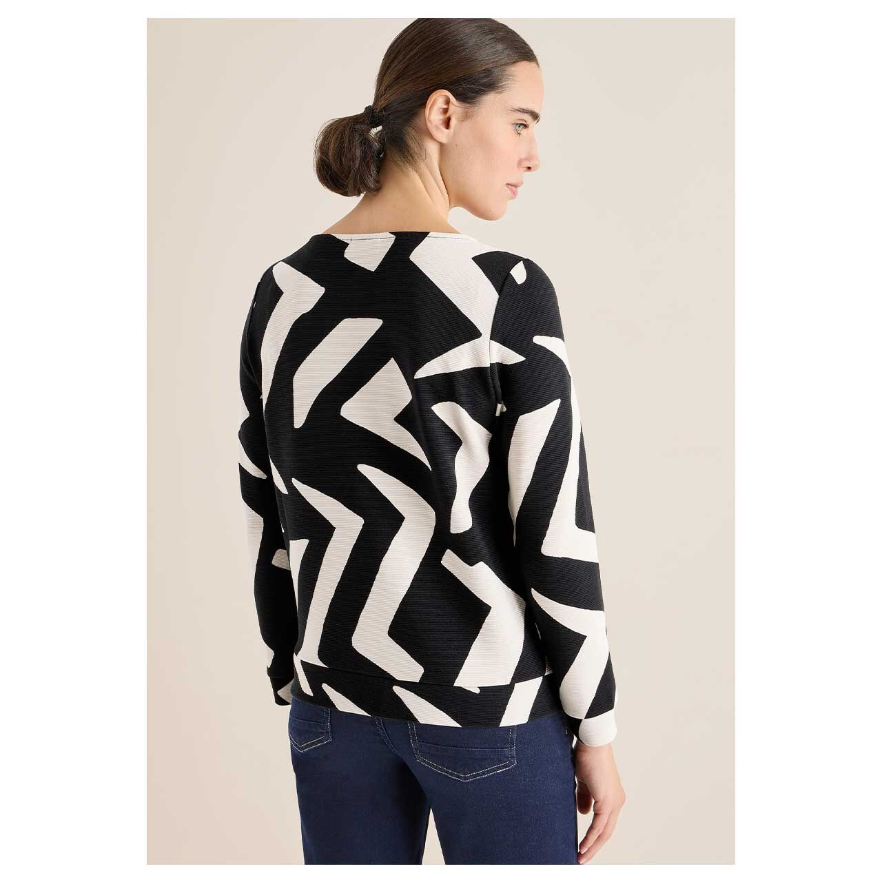 Damen Langarm Shirt Big Print Ottoman von Cecil in Greige mit Print, Rückansicht am Model