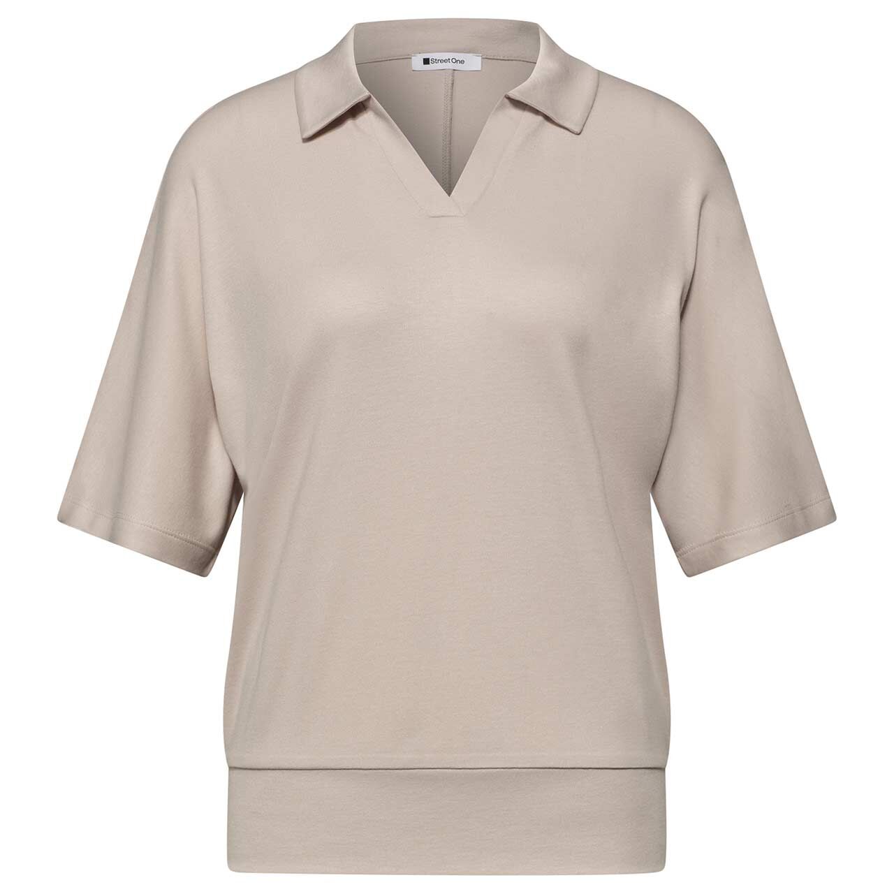 Street One Damen T-Shirt Polo Bottom Cuff clay sand