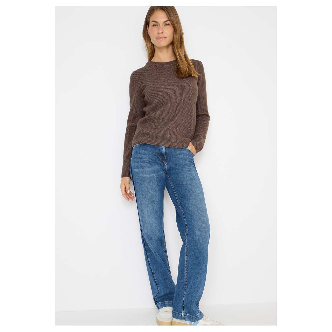 Damen Damen Pullover Cosy Rib Mix von Cecil in Braun meliert, Ganzkörperansicht am Model