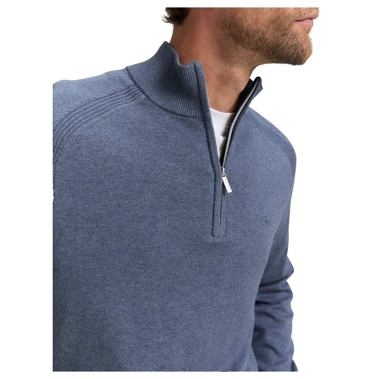 Herren Pullover Troyer von Tom Tailor in Blau meliert, Detailansicht am Model