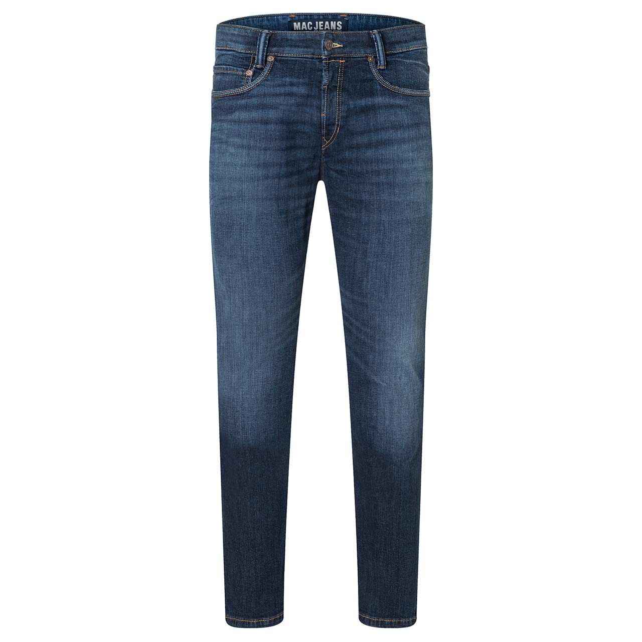 Stretch Herrenjeans Arne Pipe von MAC in Dunkelblau verwaschen, Vorderansicht
