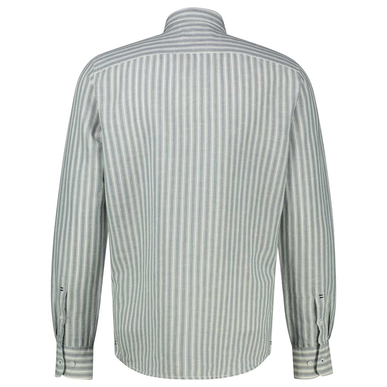 Herren Leinen Langarm Hemd von Lerros in Grau-Grün gestreift, Rückansicht