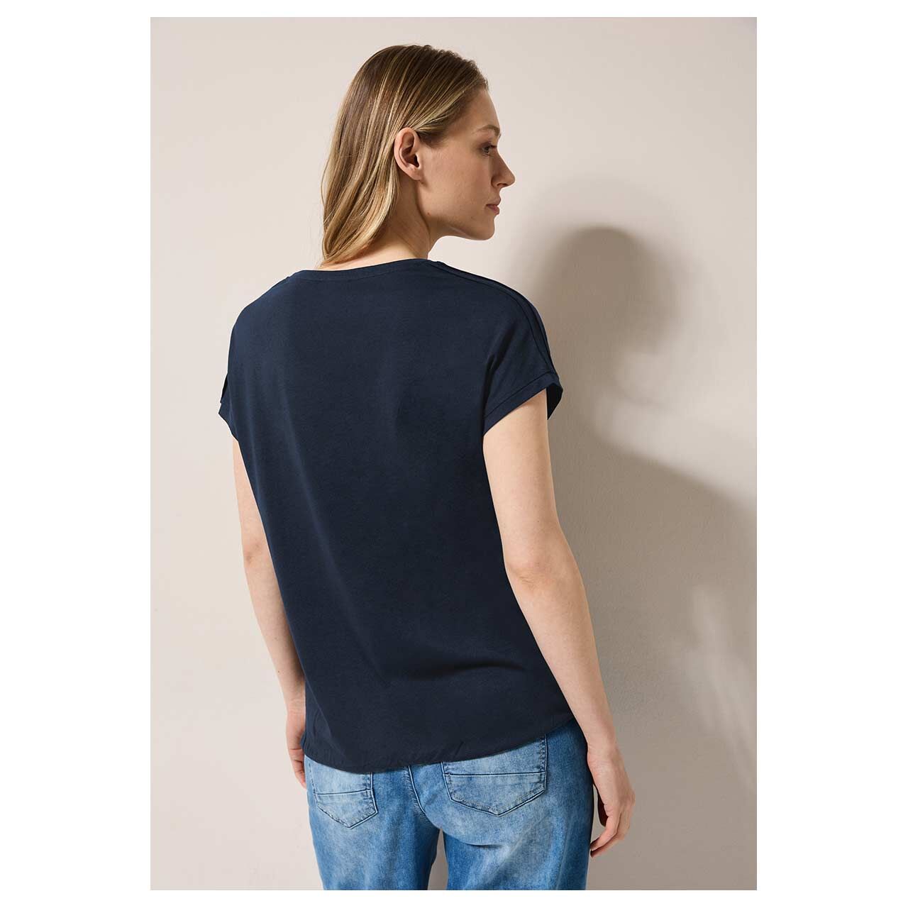 Cecil Damen T-Shirt Solid Deco Shoulder universal blue