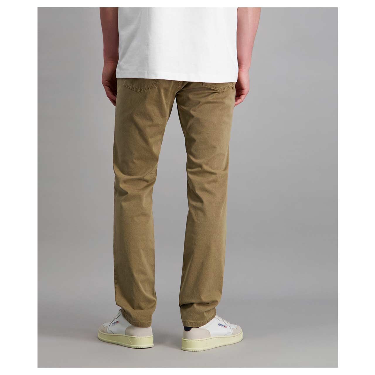 Stretch Herren Baumwollhose Rando in Hellbraun mit Print, Rückansicht am Model