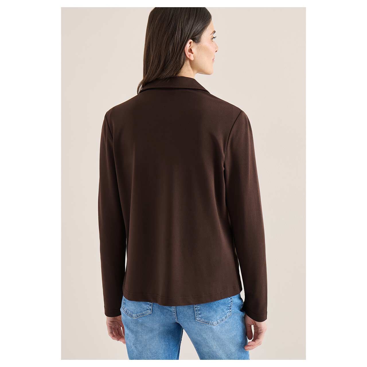 Damen Sweat Blazer Welt Pockets von Cecil in Dunkelbraun, Rückansicht am Model