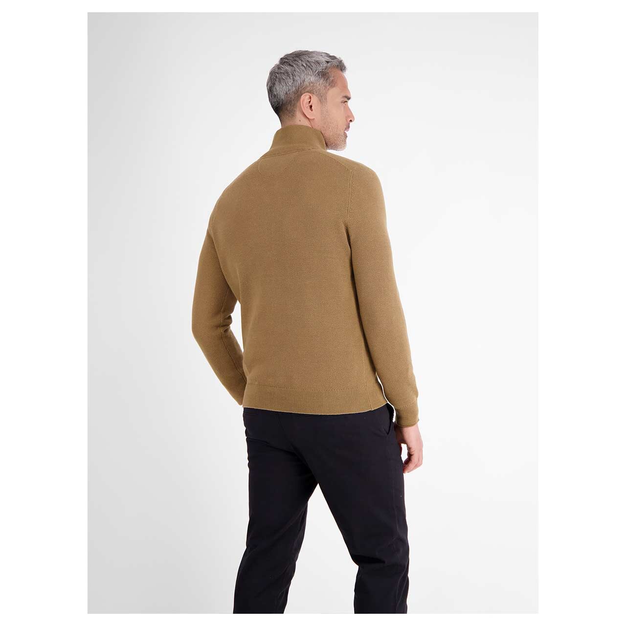 Herren Pullover Troyer von Lerros in Hellbraun, Rückansicht am Model