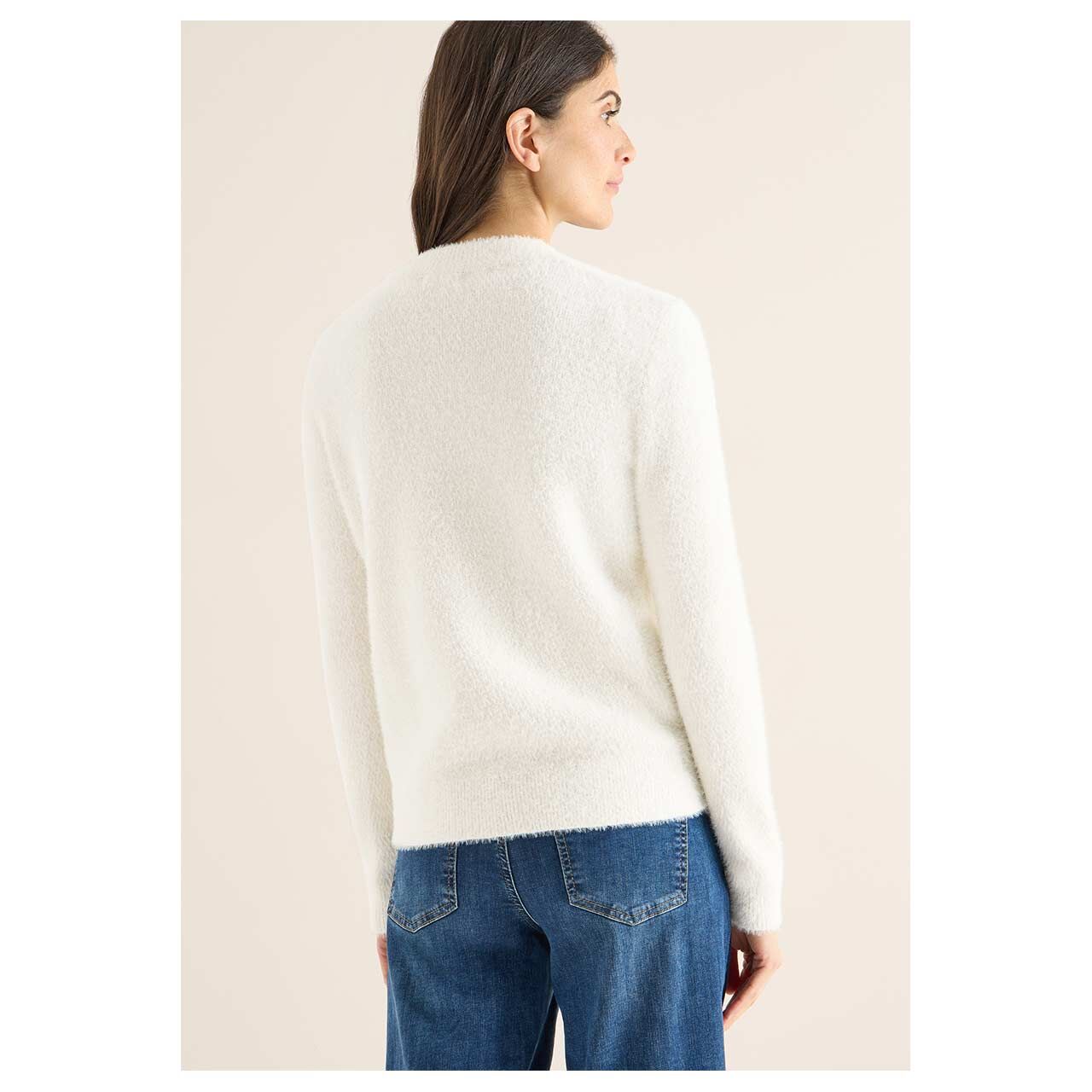 Damen Strickjacke Jacquard Zipper Cardigan von Cecil in Cremeweiß, Rückansicht am Model