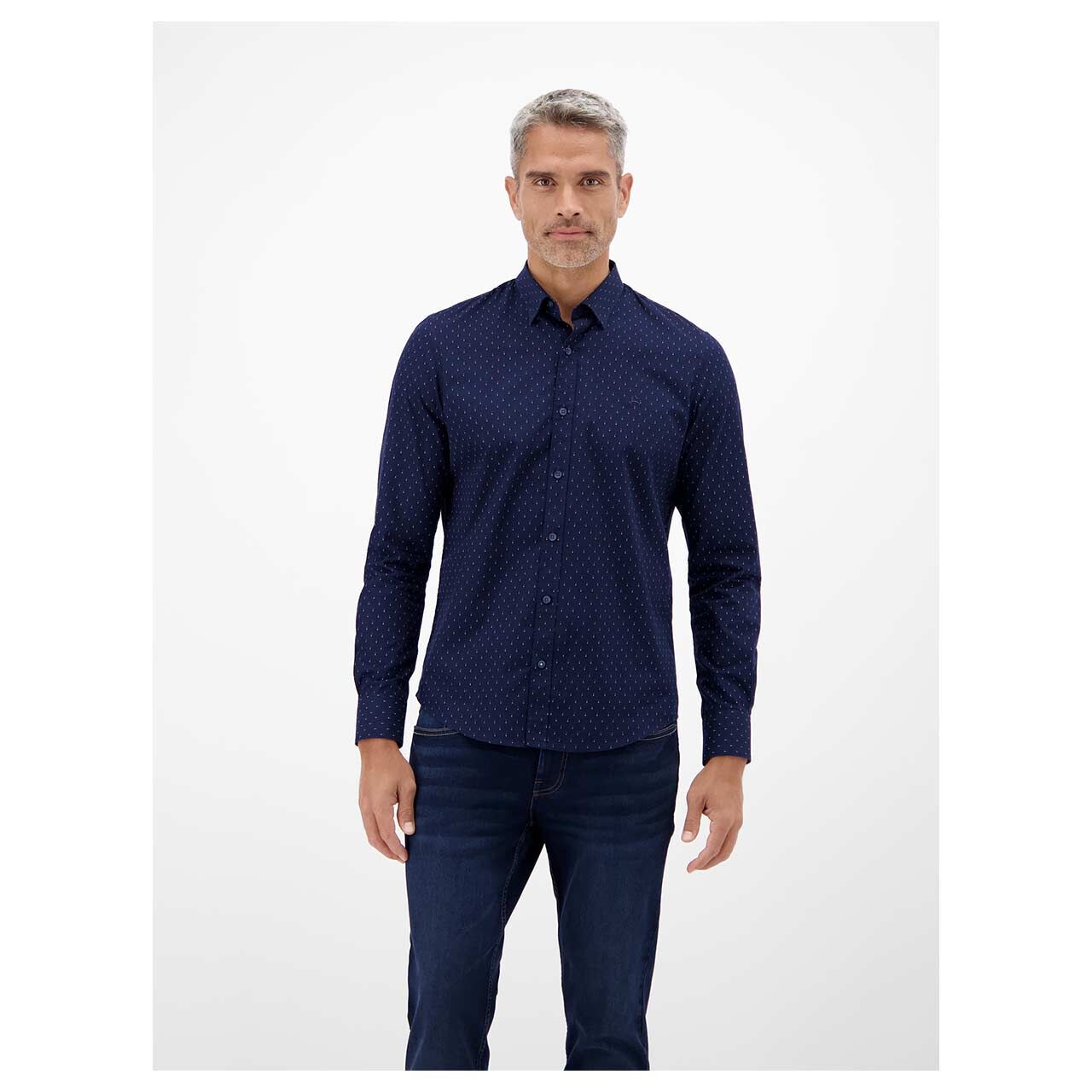 Herren Hemd von Lerros in Dunkelblau mit Print, Vorderansicht am Model