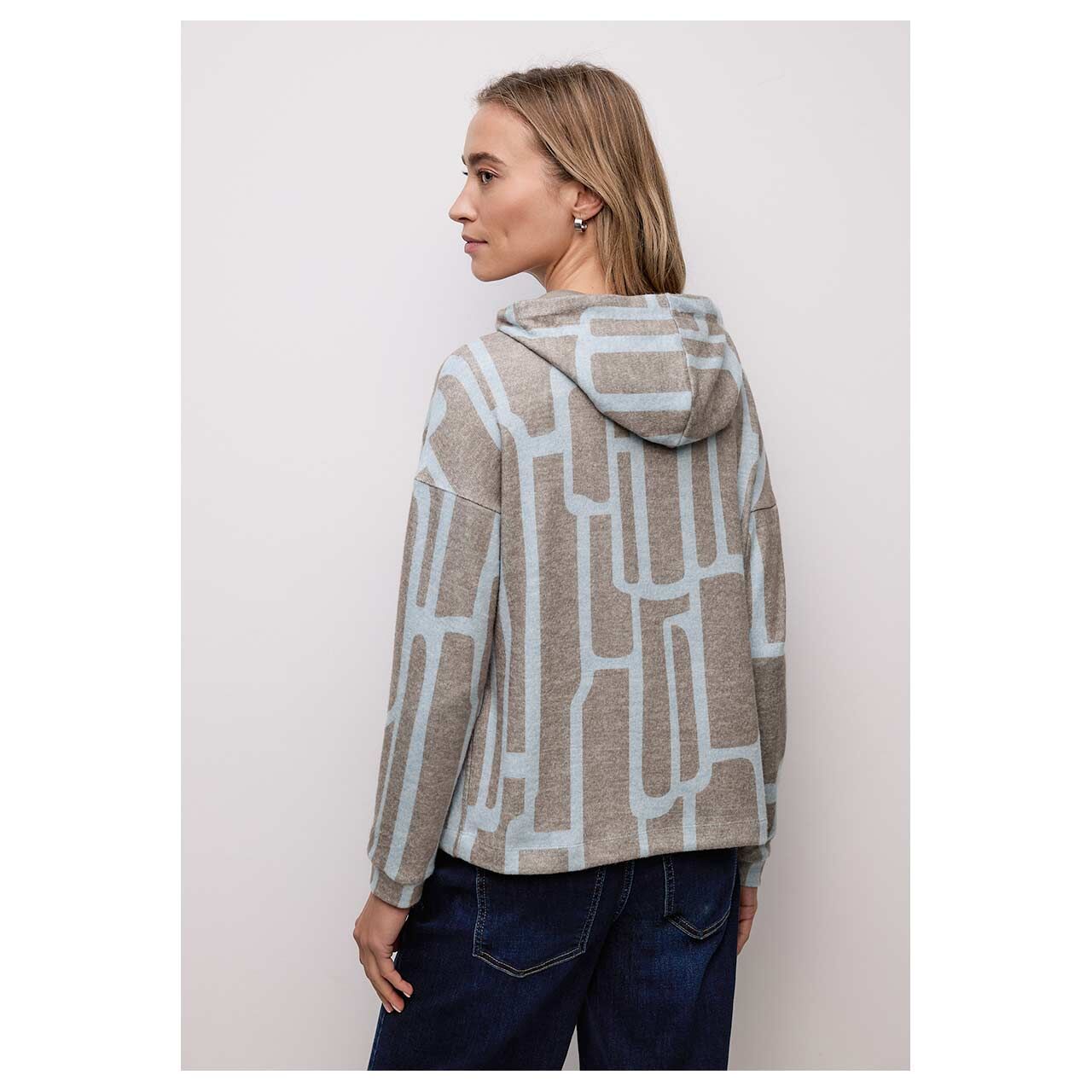 Damen Hoodie Sweatshirt Cosy Printed von Street One in Hellblau mit Print, Rückansicht am Model