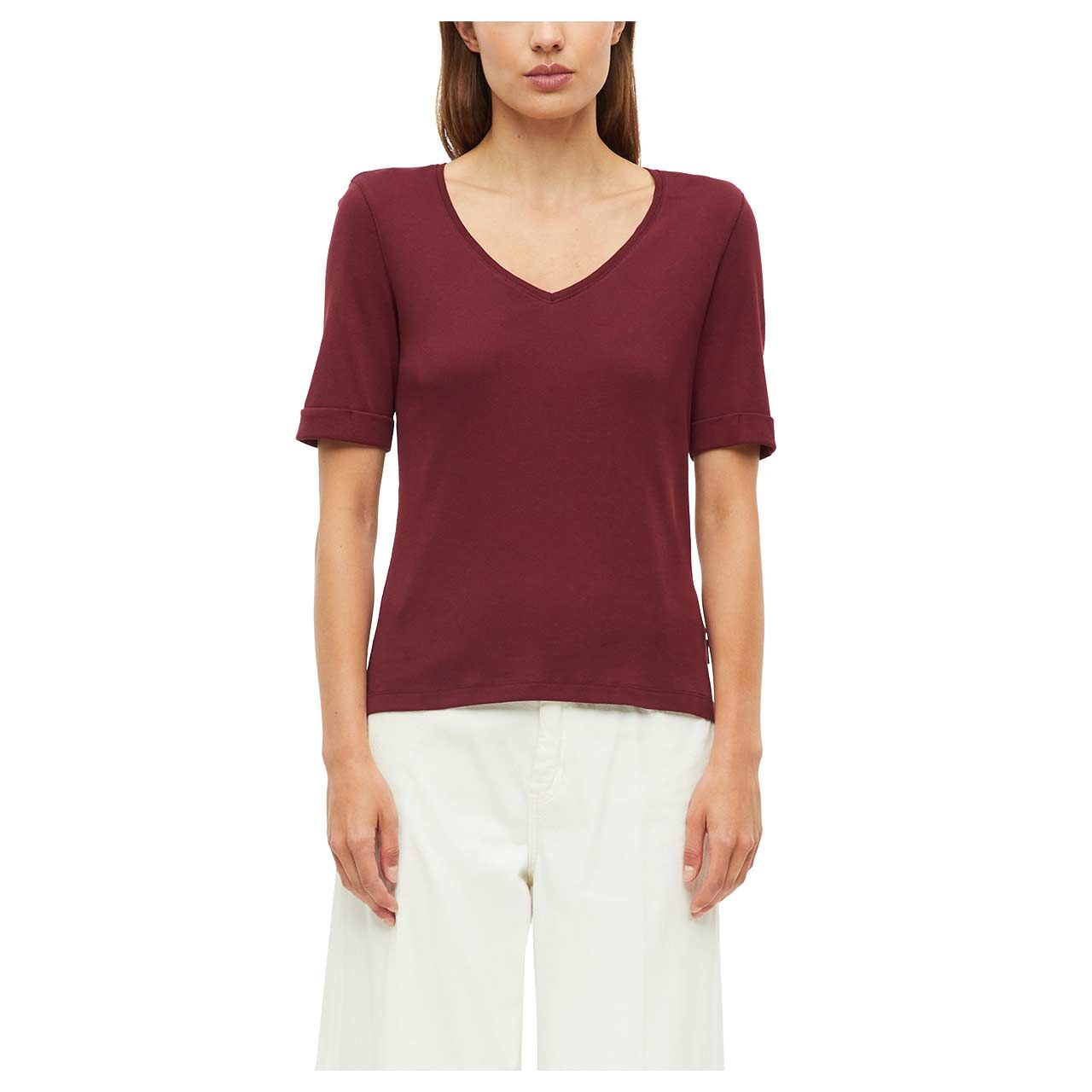 s. Oliver Damen T-Shirt in Dunkelrot, Vorderansicht am Model