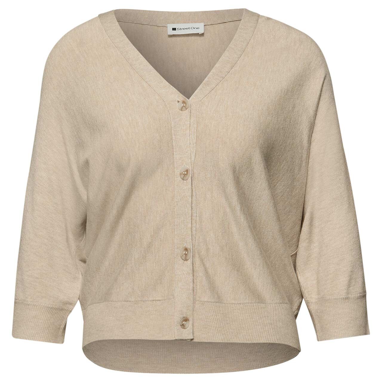 Street One Damen Strickjacke V-Neck Button Up Cardigan cotton beige melange