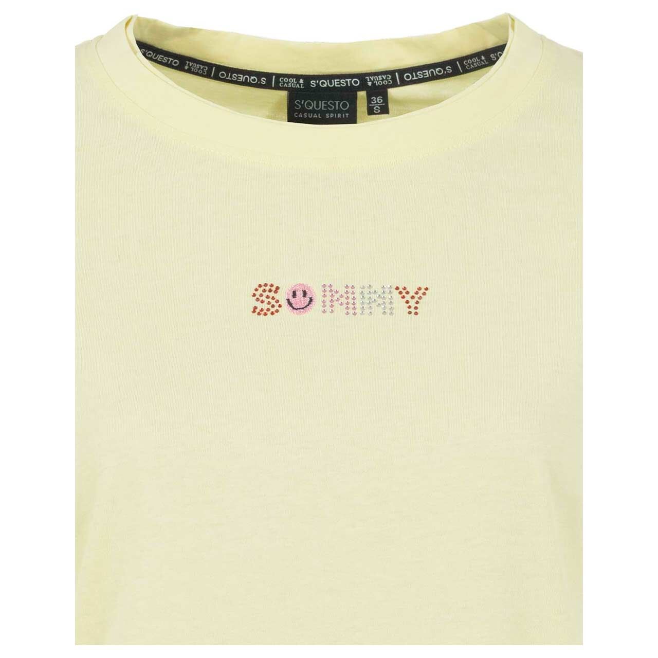 Damen T-Shirt von Soquesto in Hellgelb, Detailansicht von vorn