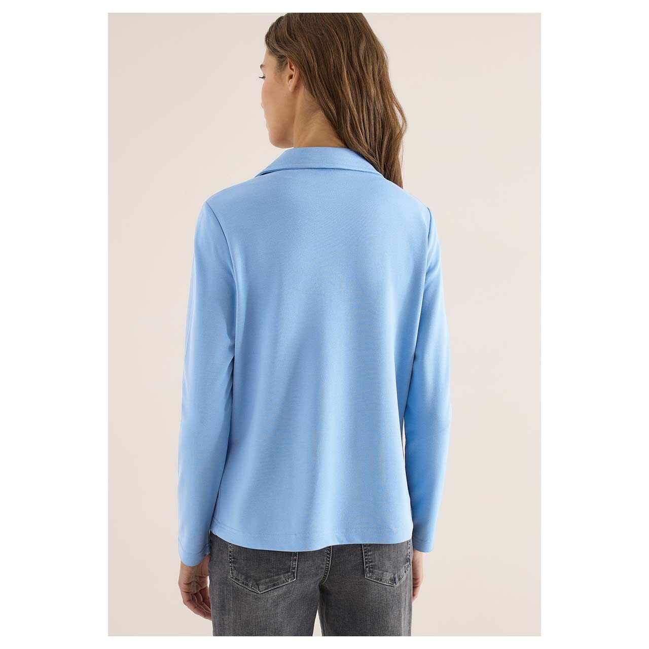 Damen Sweat Blazer Welt Pockets von Cecil in Hellblau, Rückansicht am Model