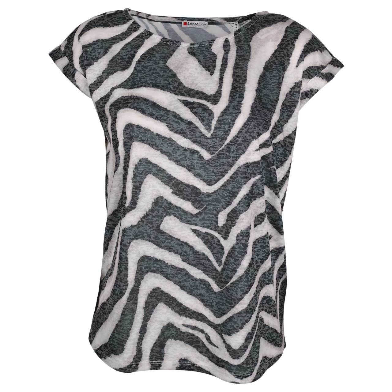Vorderansicht des Damen T-Shirts von Street One in Grau-Grün mit Print mit der Farbnummer 36618