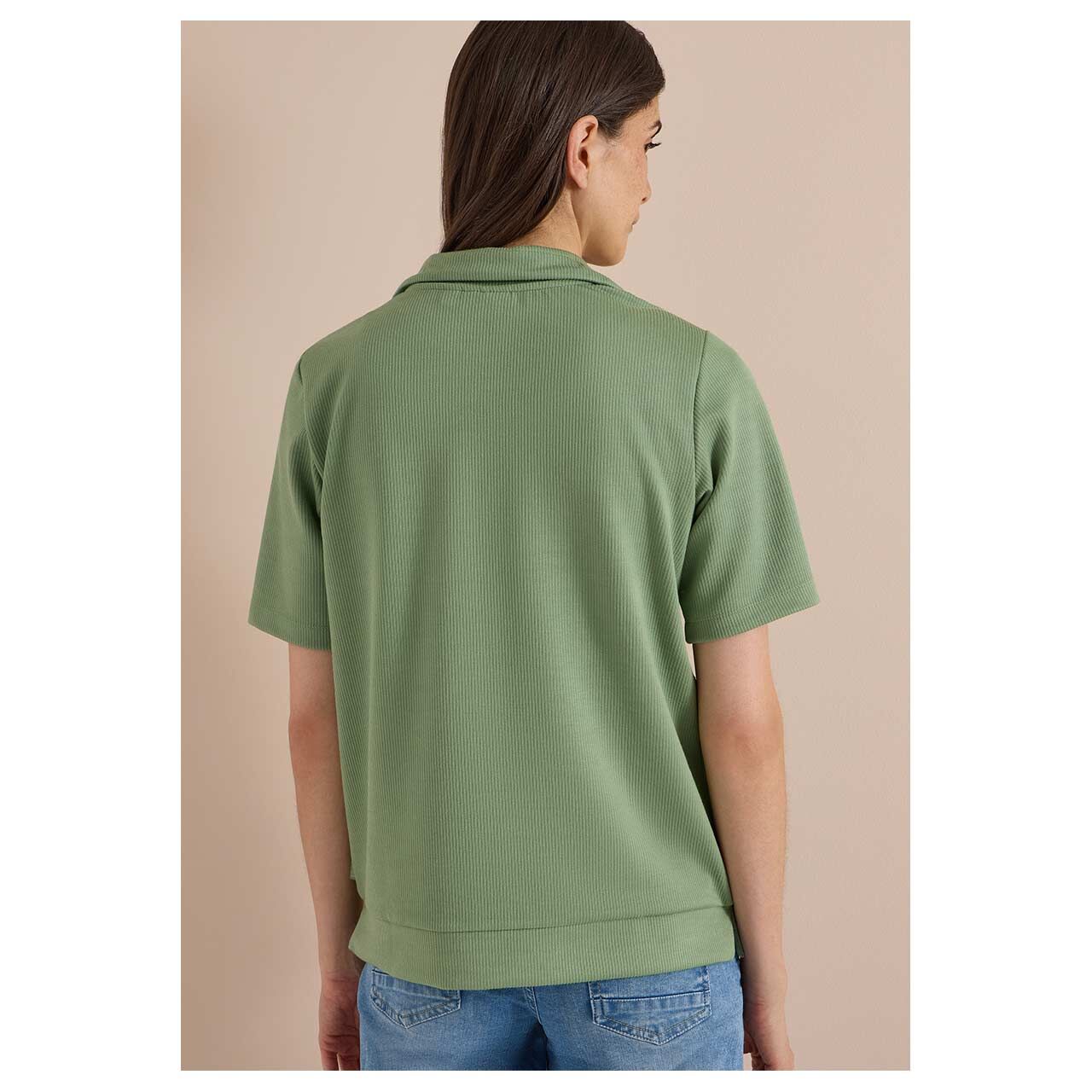 Damen T-Shirt Jacke Vertical Structure von Cecil in Grün, Rückansicht Model
