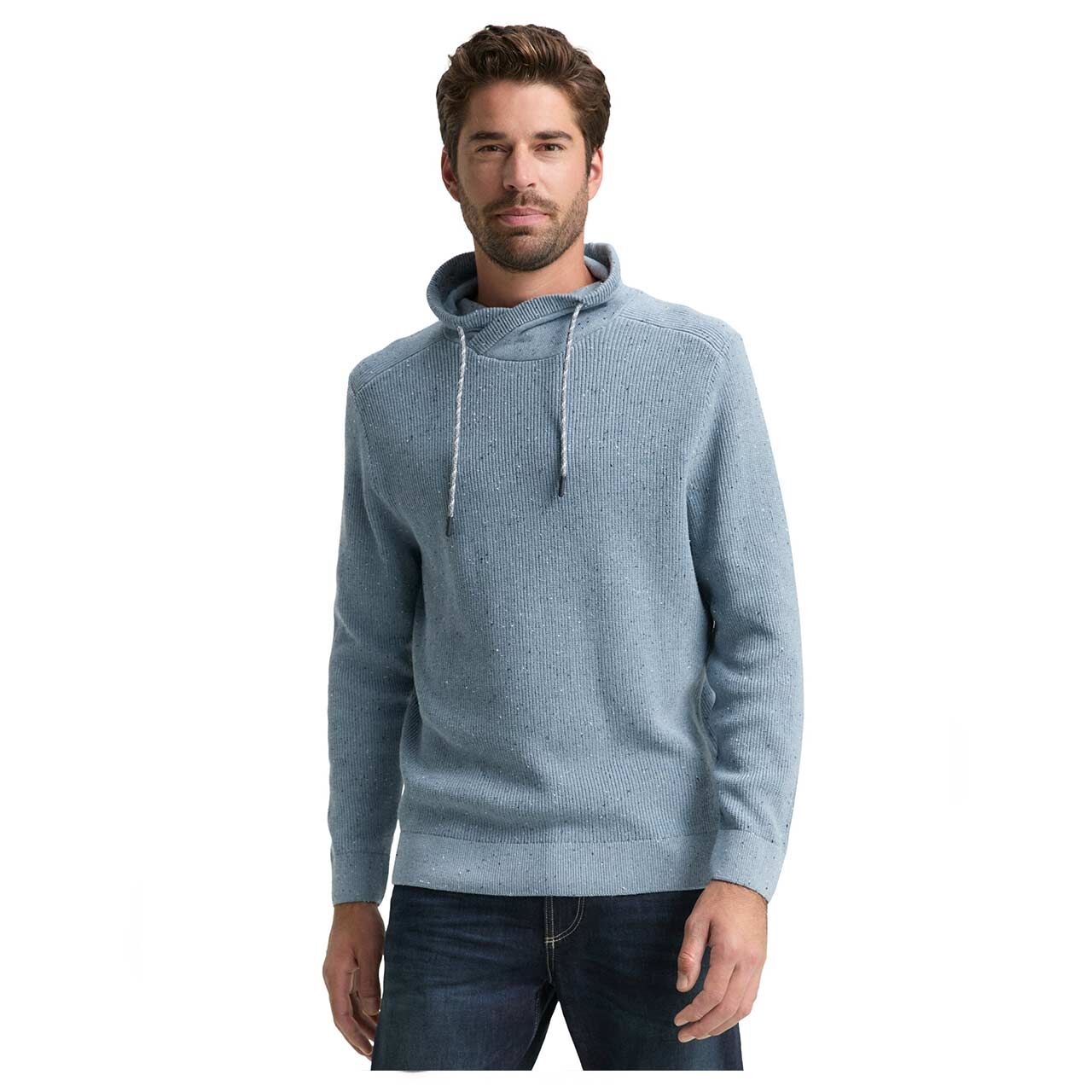Herren Pullover Snood Knit von Tom Tailor in Blau meliert, Vorderansicht am Model
