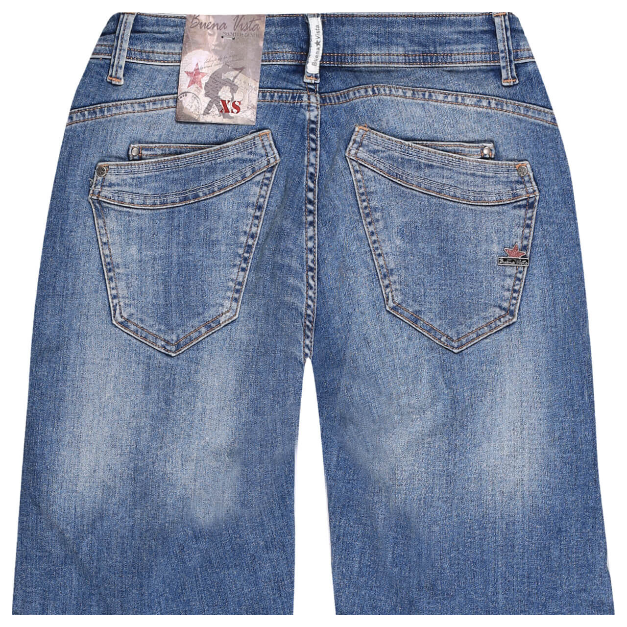 Buena Vista Jeans Malibu-Short Stretch Denim für Damen in Blau verwaschen mit Destroyed-Effekten, FarbNr.: 4794