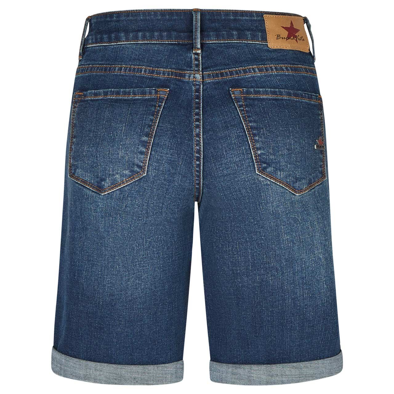 Damenjeans Italy-Short Stretch Denim von Buena Vista in Dunkelblau angewaschen, Rückansicht an der Puppe