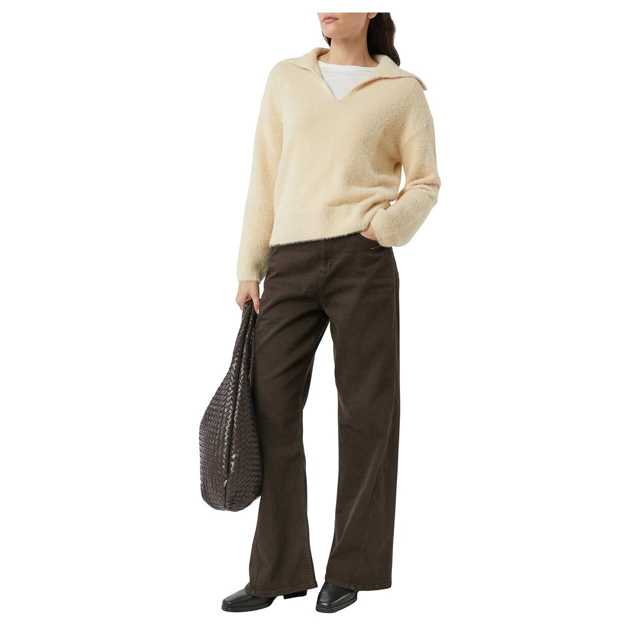 Damen Pullover von Comma in Beige, Vorderansicht am Model