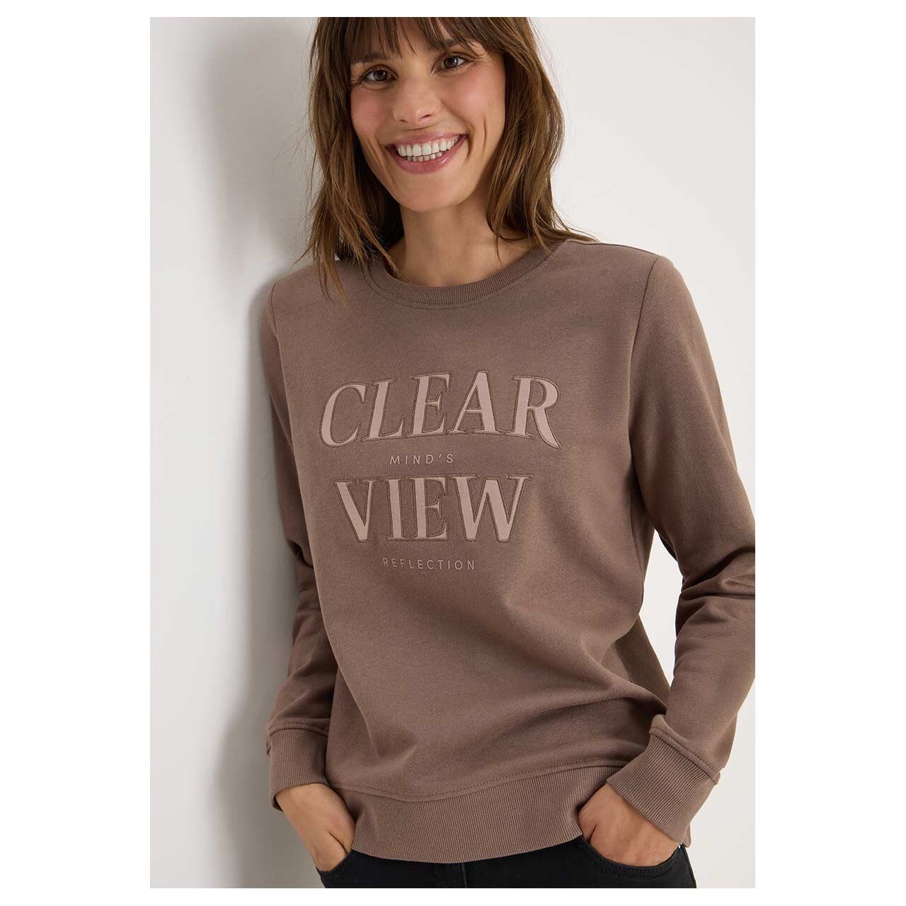 Cecil Damen Sweatshirt in Braun mit Print, Vorderansicht Model