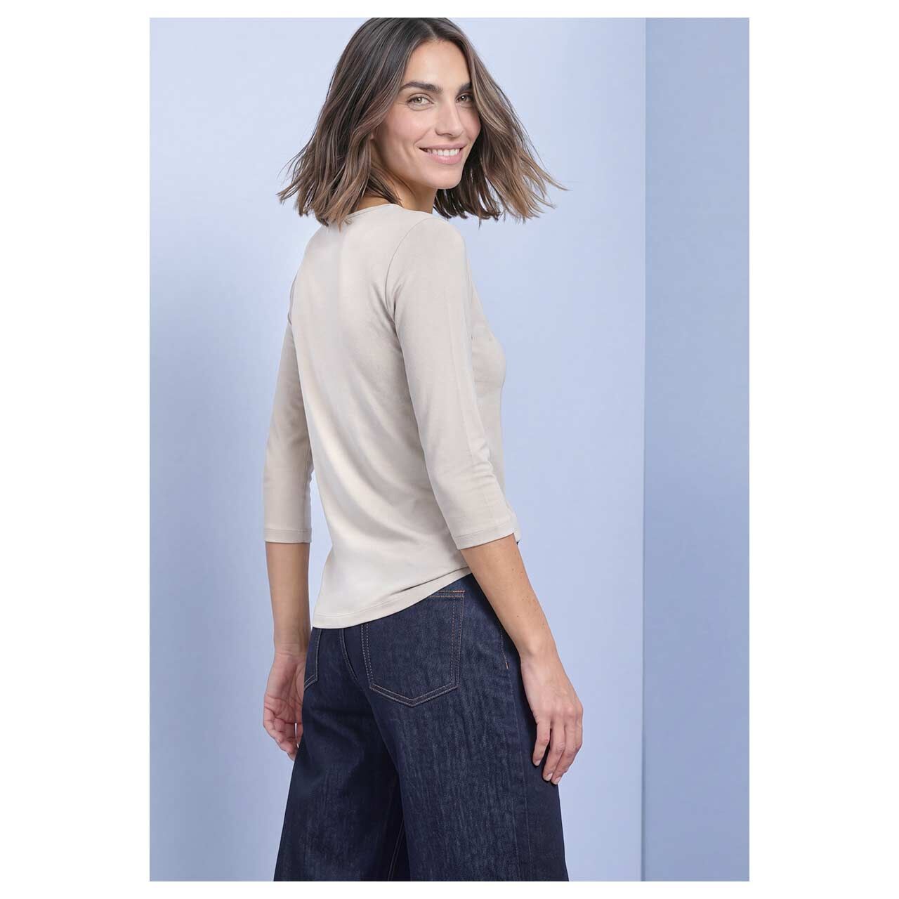 Damen 3/4 Arm Shirt Pania von Street One in Hellbeige, Rückansicht am Model