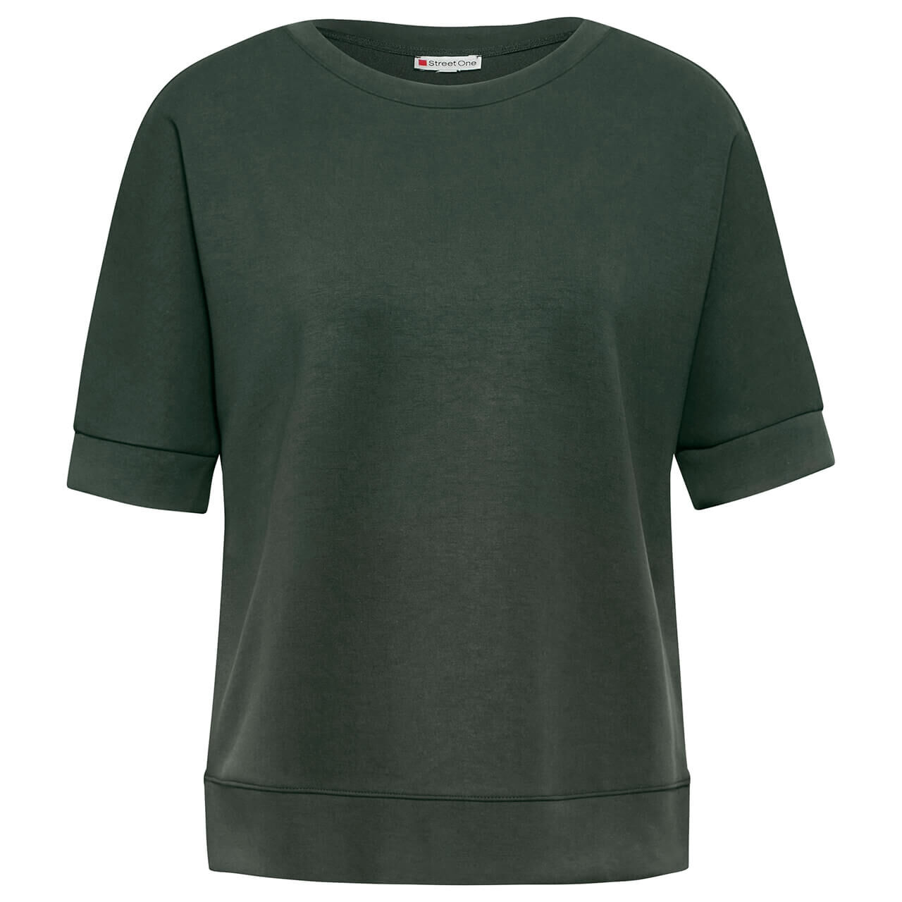 Street One Damen Kurzarm Sweatshirt Silk Look hunter green