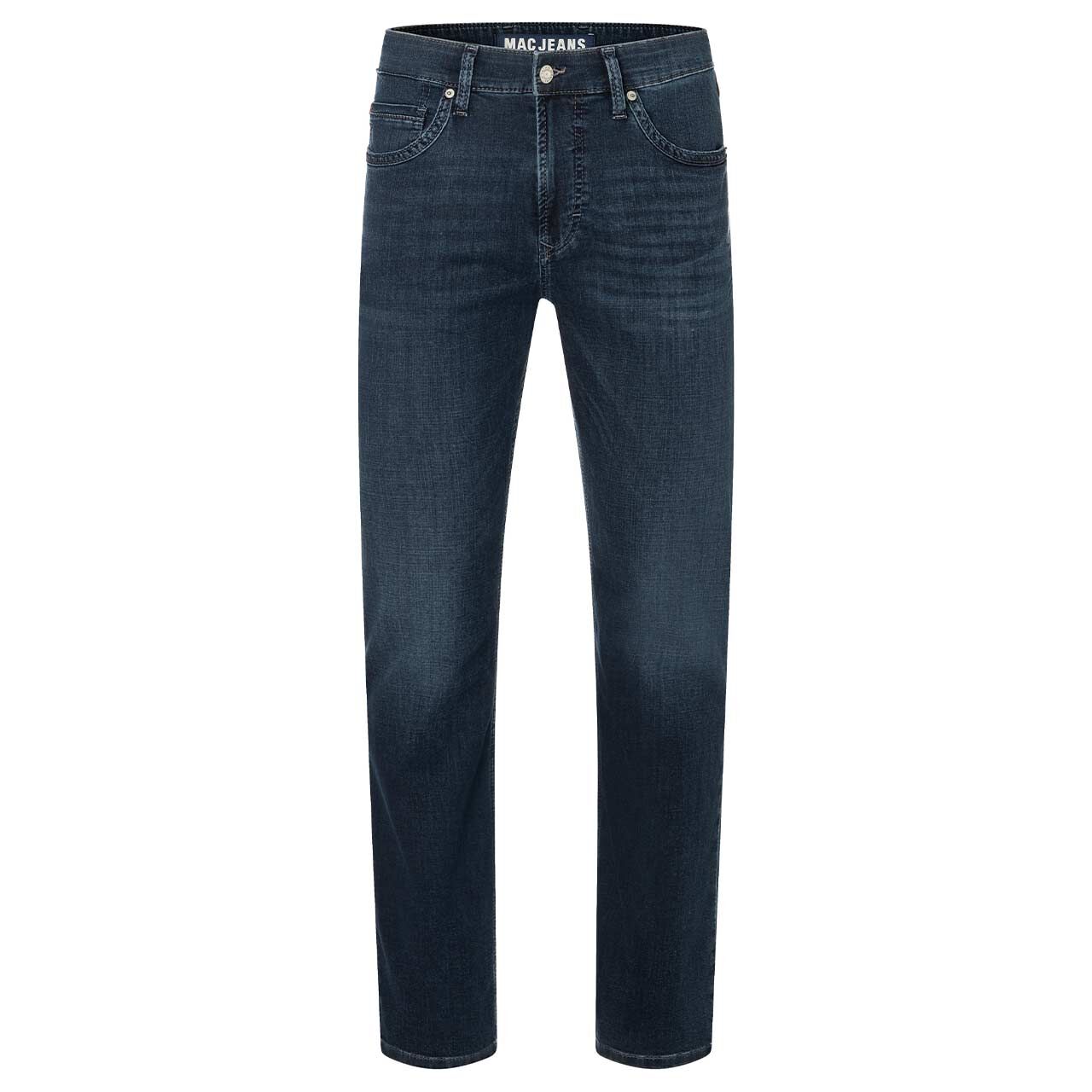 Stretch Herrenjeans Arne von MAC in Dunkelblau angewaschen, Vorderansicht