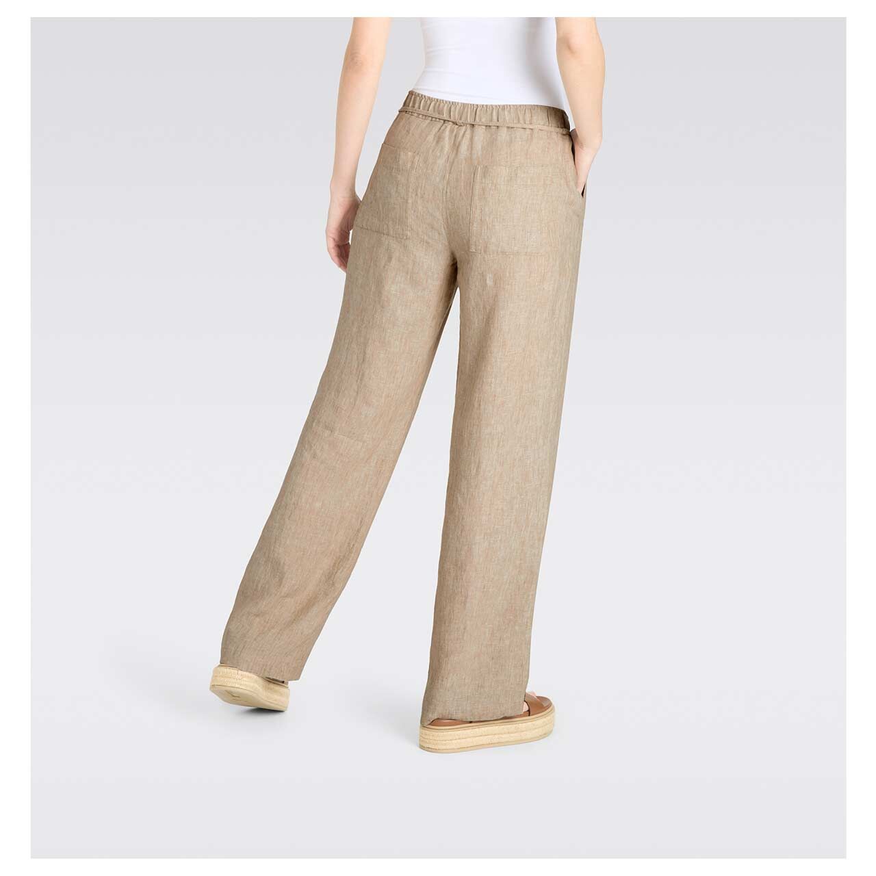 Damen Leinenhose Chiara Belt von MAC in Hellbraun meliert, seitliche Rückansicht