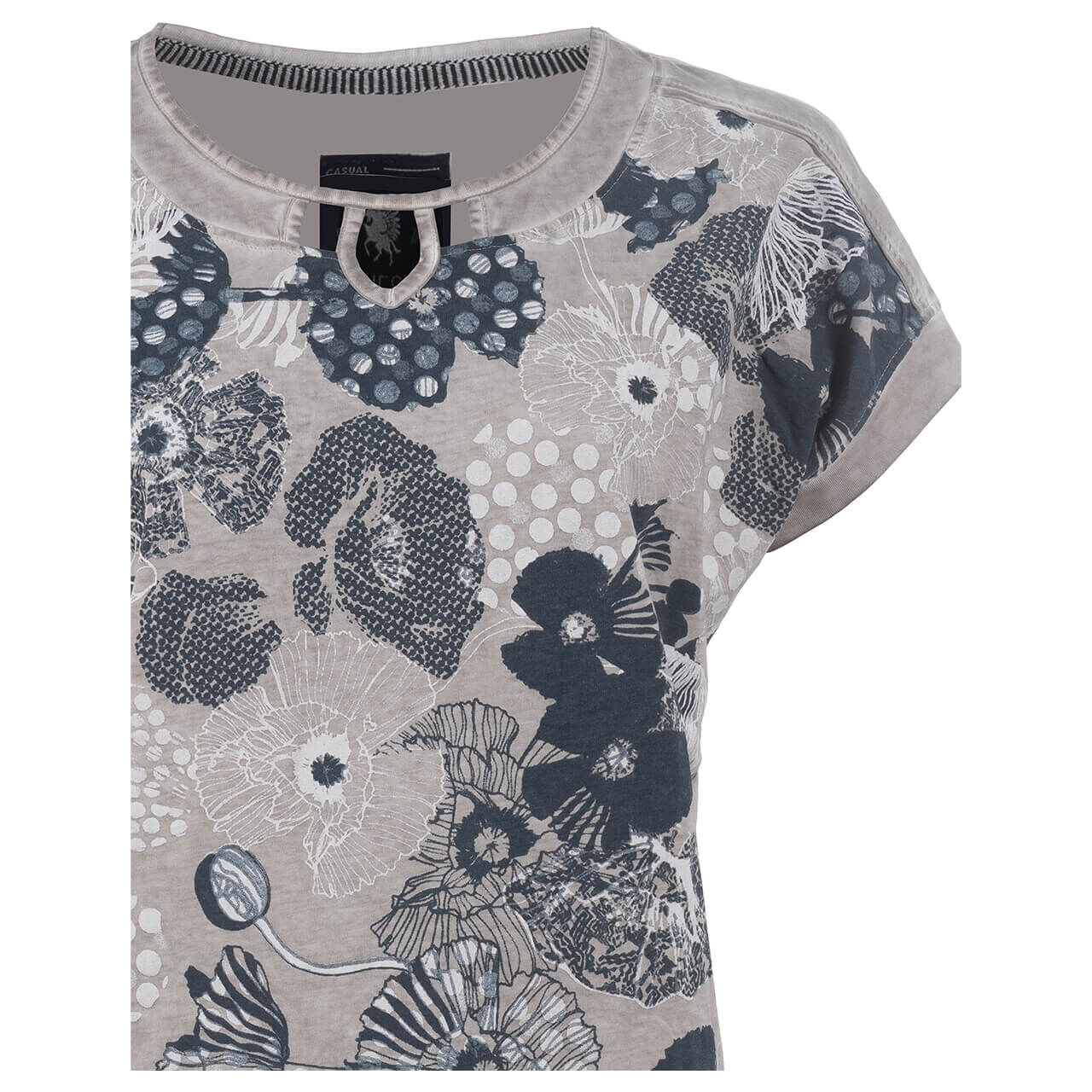 Soquesto Damen T-Shirt stone grey flowers