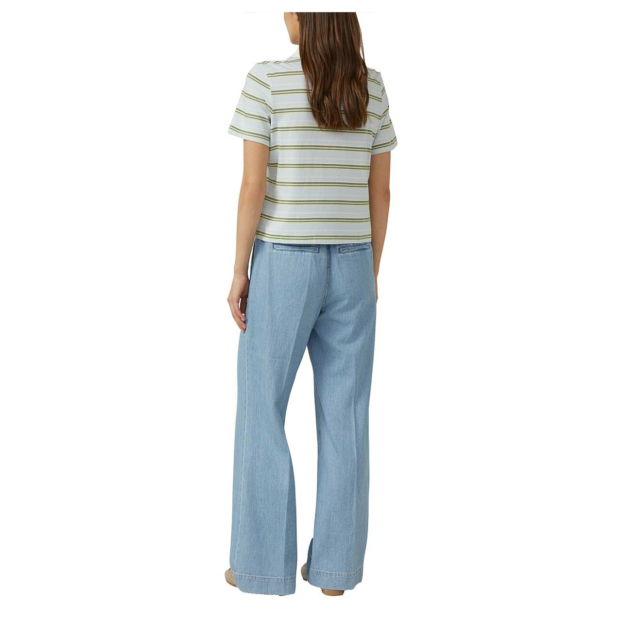 Damen Poloshirt von s.Oliver in Hellblau gestreift, Rückansicht am Model