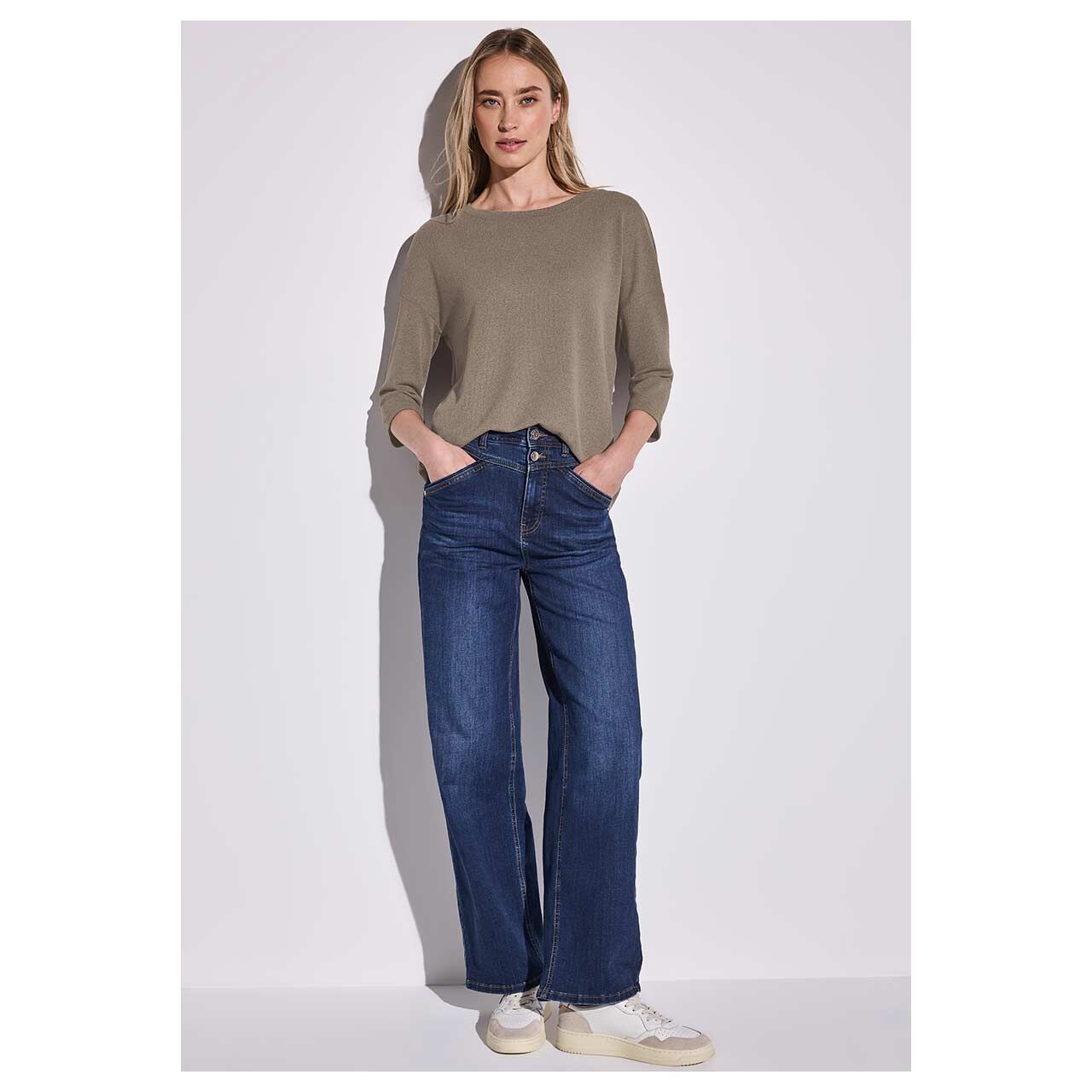 Street One Damen 3/4 Arm Shirt Knit Look stone brown