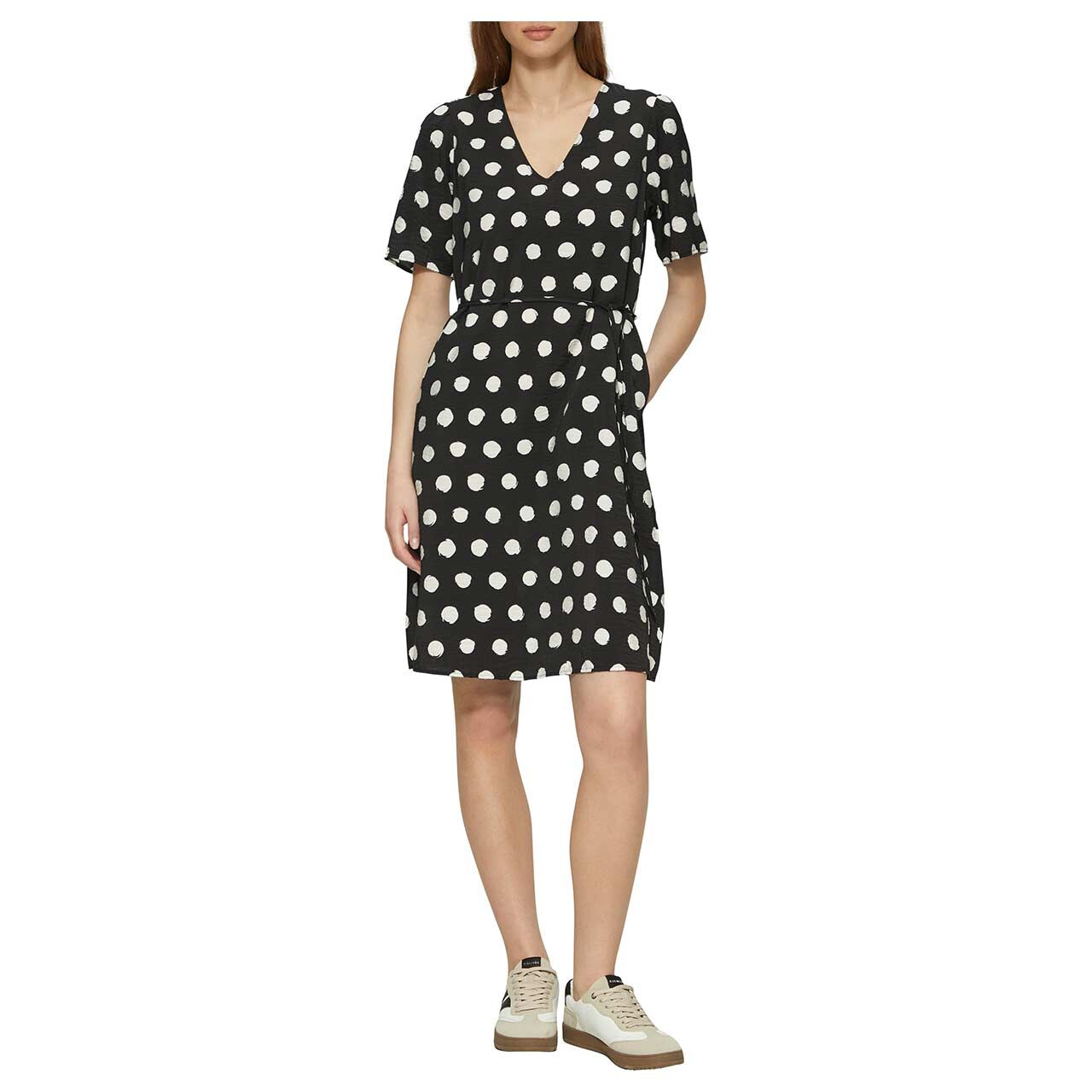 s.Oliver Damen Kurzarm Kleid black white print