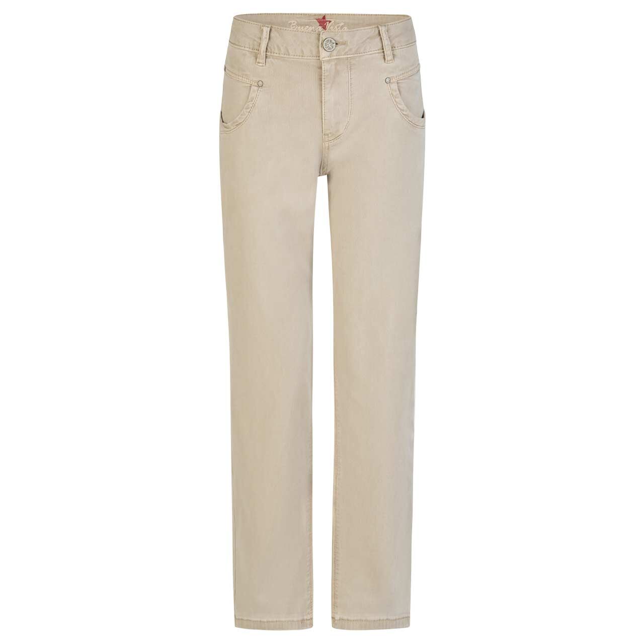 Damen Ankle Baumwollhose Anna C Straight Cropped Jacquard Twill von Buena Vista in Beige, Vorderansicht