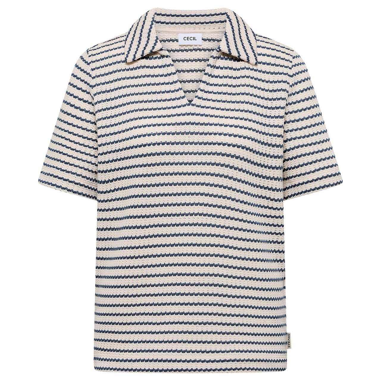 Cecil Damen Poloshirt Striped Ajour sporty denim blue