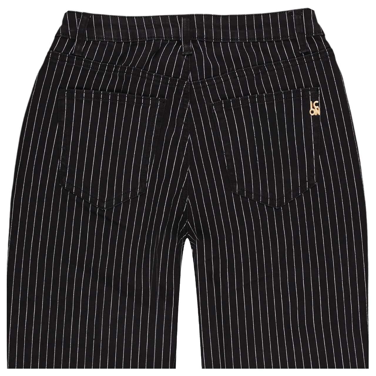 Damenjeans Rainbow von Senoritas ICON in Schwarz mit Nadelstreifenmuster, detaillierte Rückansicht