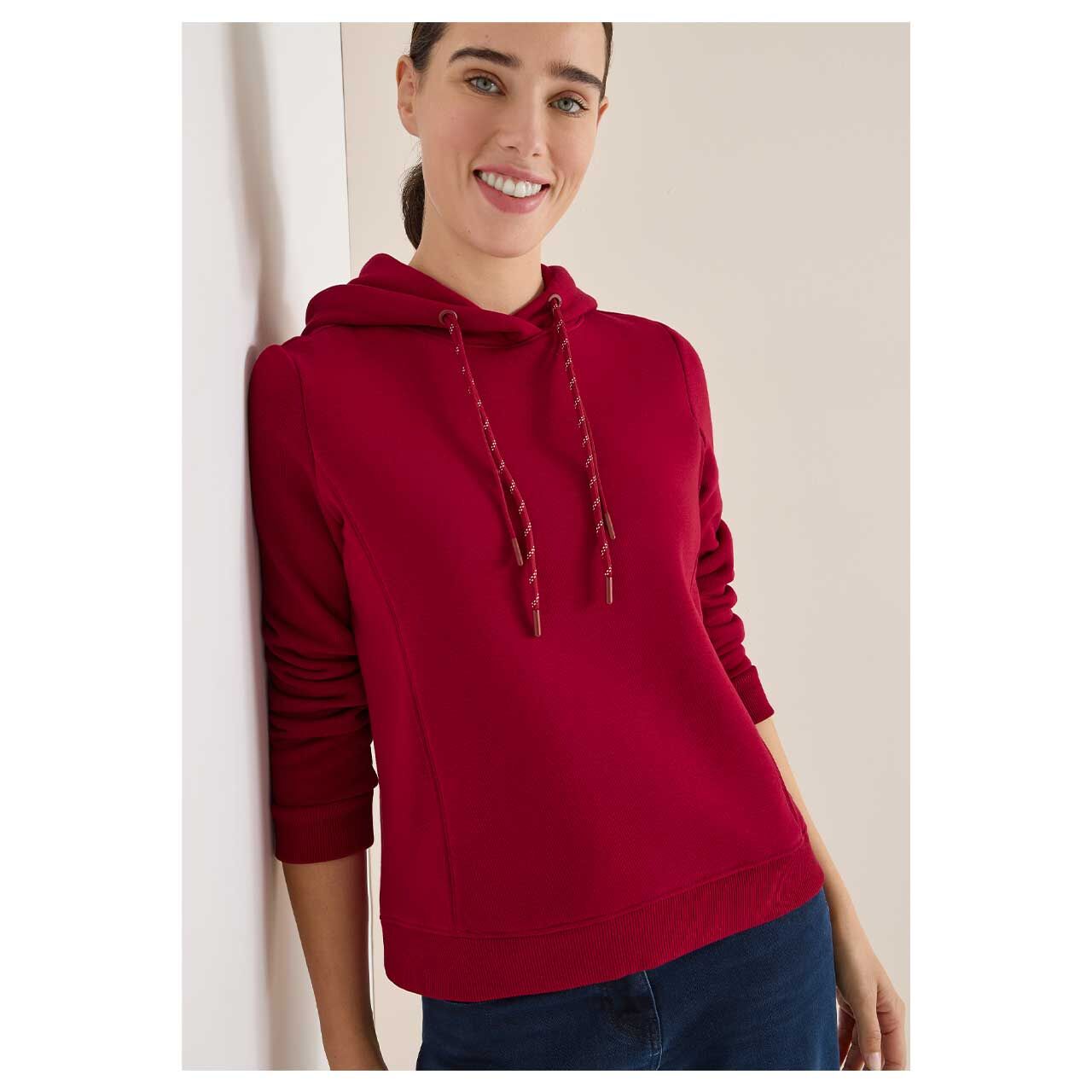 Damen Hoodie Sweatshirt Embroidery von Cecil in Magenta, Vorderansicht am Model