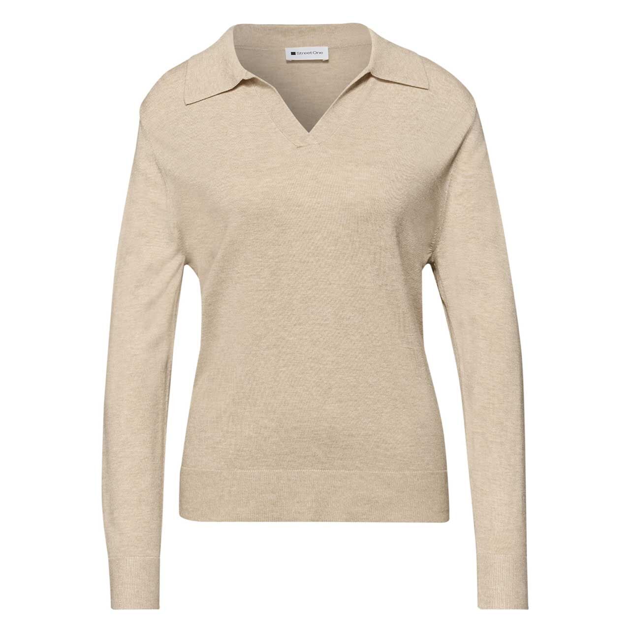 Street One Damen Pullover Polo Basic Sweater cotton beige melange