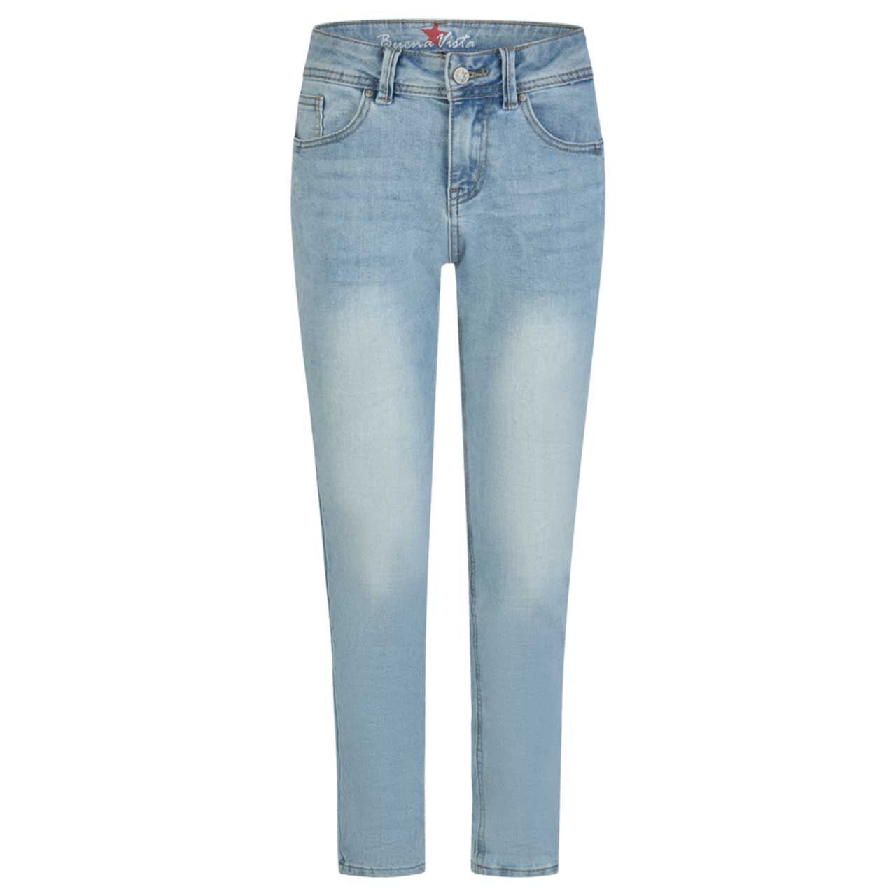 Damen Ankle Jeans Malibu-Zip High Cropped Stretch Denim von Buena Vista in Hellblau angewaschen, Vorderansicht