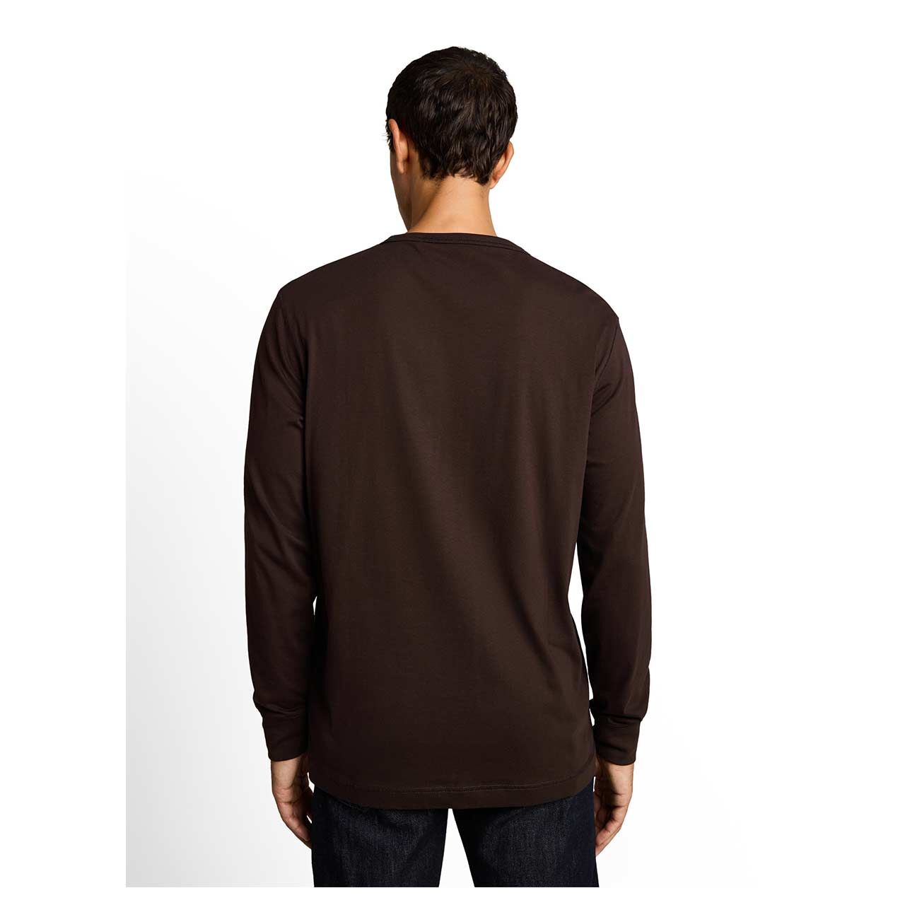 Herren Langarm Shirt von Tom Tailor in Dunkelbraun, Rückansicht am Model