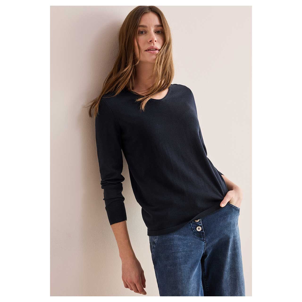 CECIL Damen V-Ausschnitt Langarmshirt - Bequemer Basic Aus Baumwolle