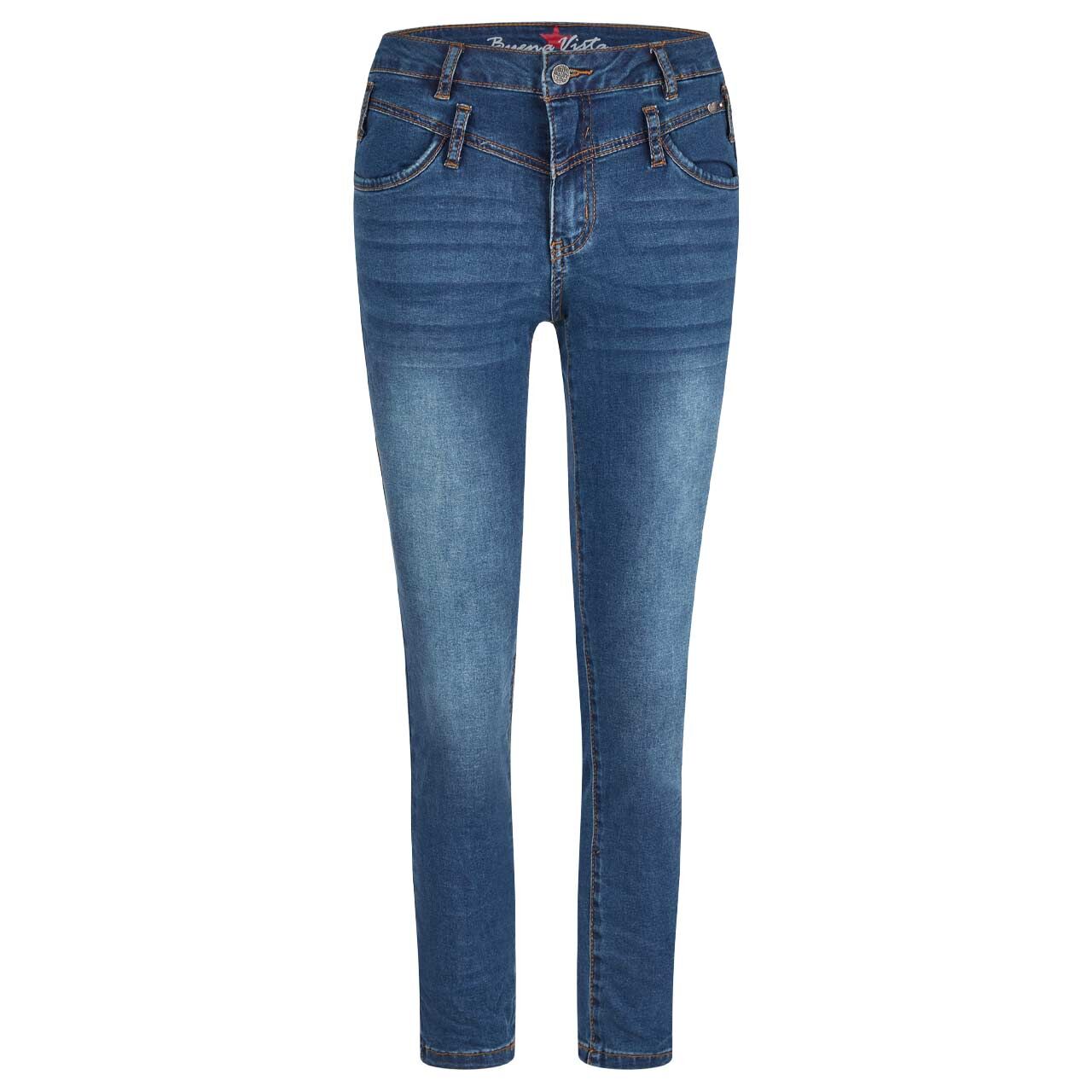 Stretch Damenjeans Florida 7/8 Cozy Denim von Buena Vista in Dunkelblau angewaschen, Vorderansicht
