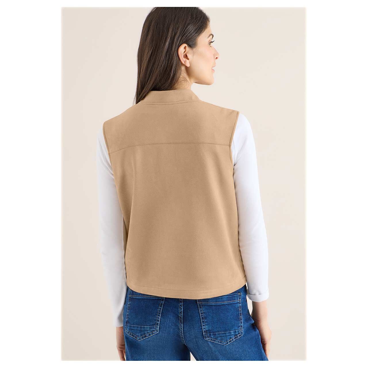 Damen Weste Velour Blouson Vest von Cecil in Hellbraun, Rückansicht am Model