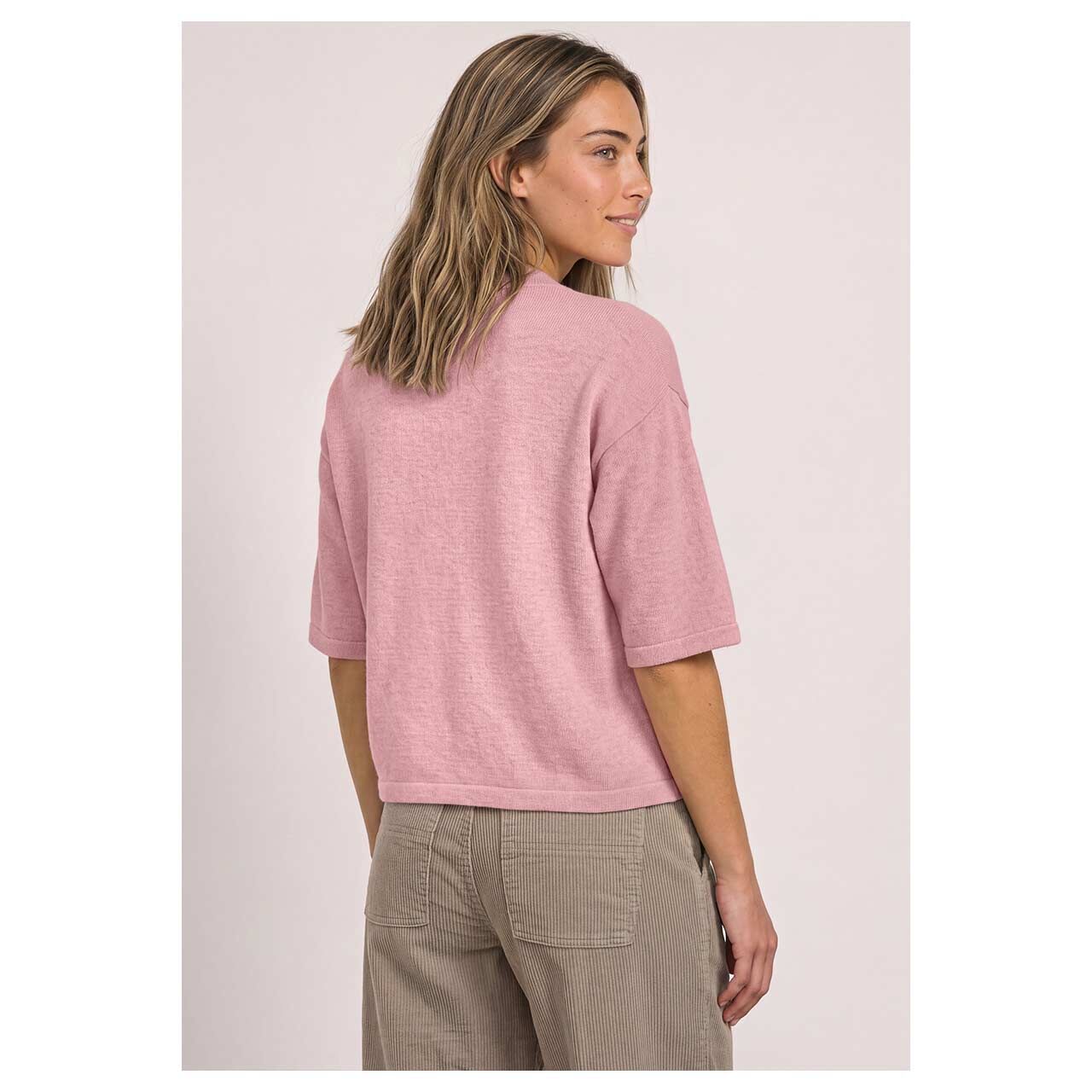 Damen 3/4 Arm Pullover Basic Sweater von Street One in Rosa meliert, Rückansicht am Model