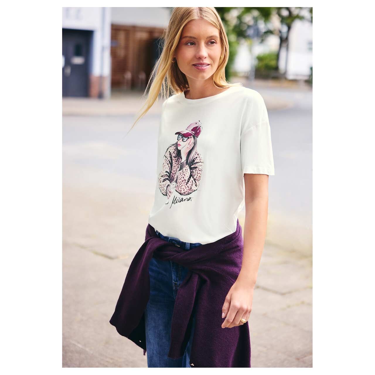 Damen T-Shirt Lady Print von Street One Studio in Cremeweiß mit Print, Vorderansicht am Model
