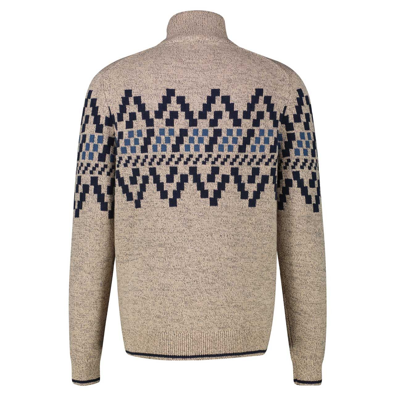 Herren Pullover Troyer von Lerros in Beige meliert mit Print, Rückansicht