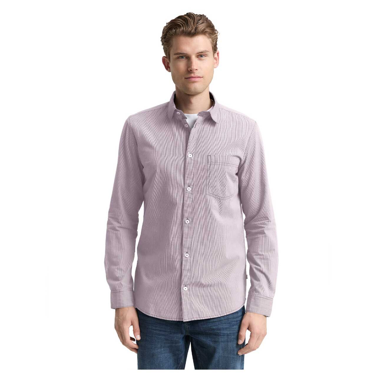 Herren Hemd von Tom Tailor in Rot gestreift, Vorderansicht am Model