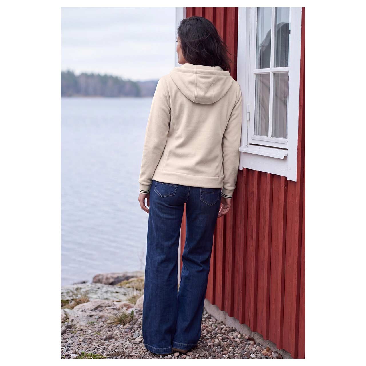 Damen Fleece Jacke Hoodie Jacket von Cecil in Beige, Rückansicht am Model