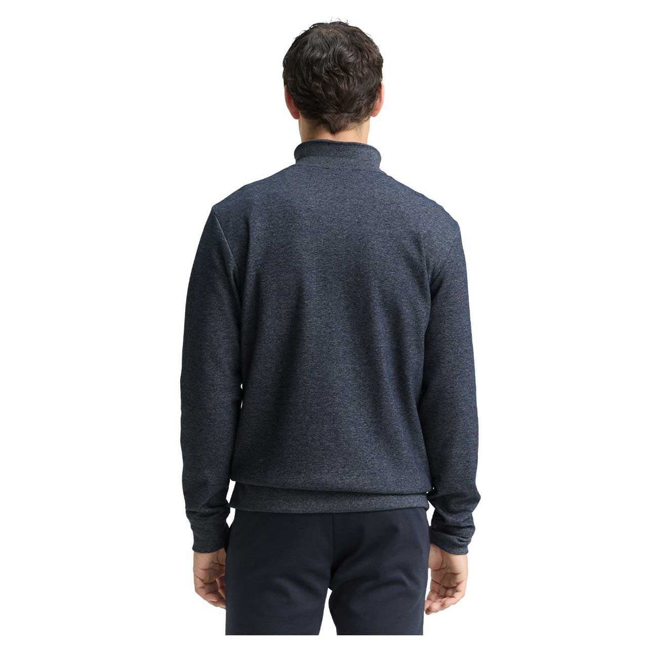 Herren Sweatjacke Stand-up Jacket von Tom Tailor in Dunkelblau meliert, Rückansicht am Model