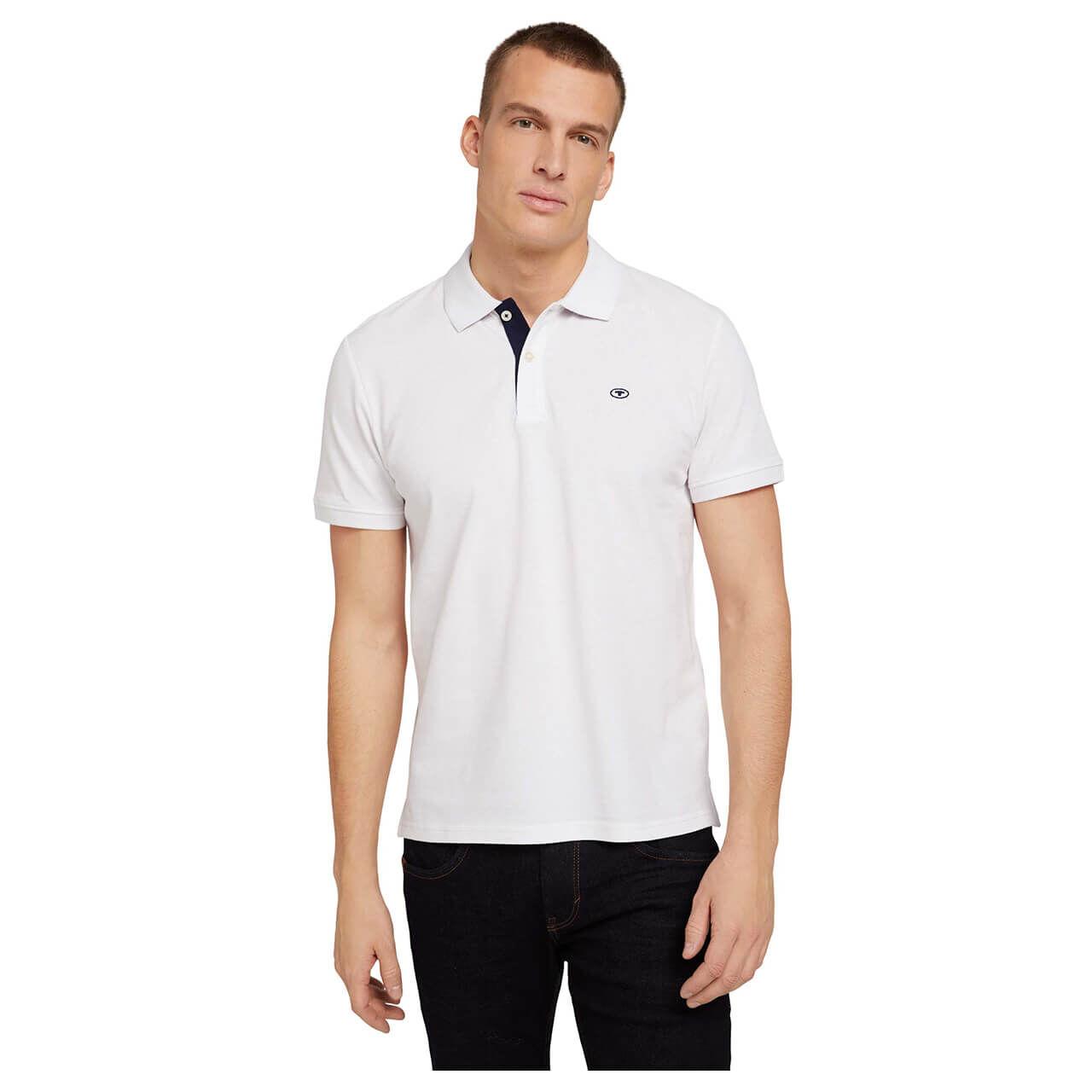 Tom Tailor Herren Piqué Poloshirt contrast white