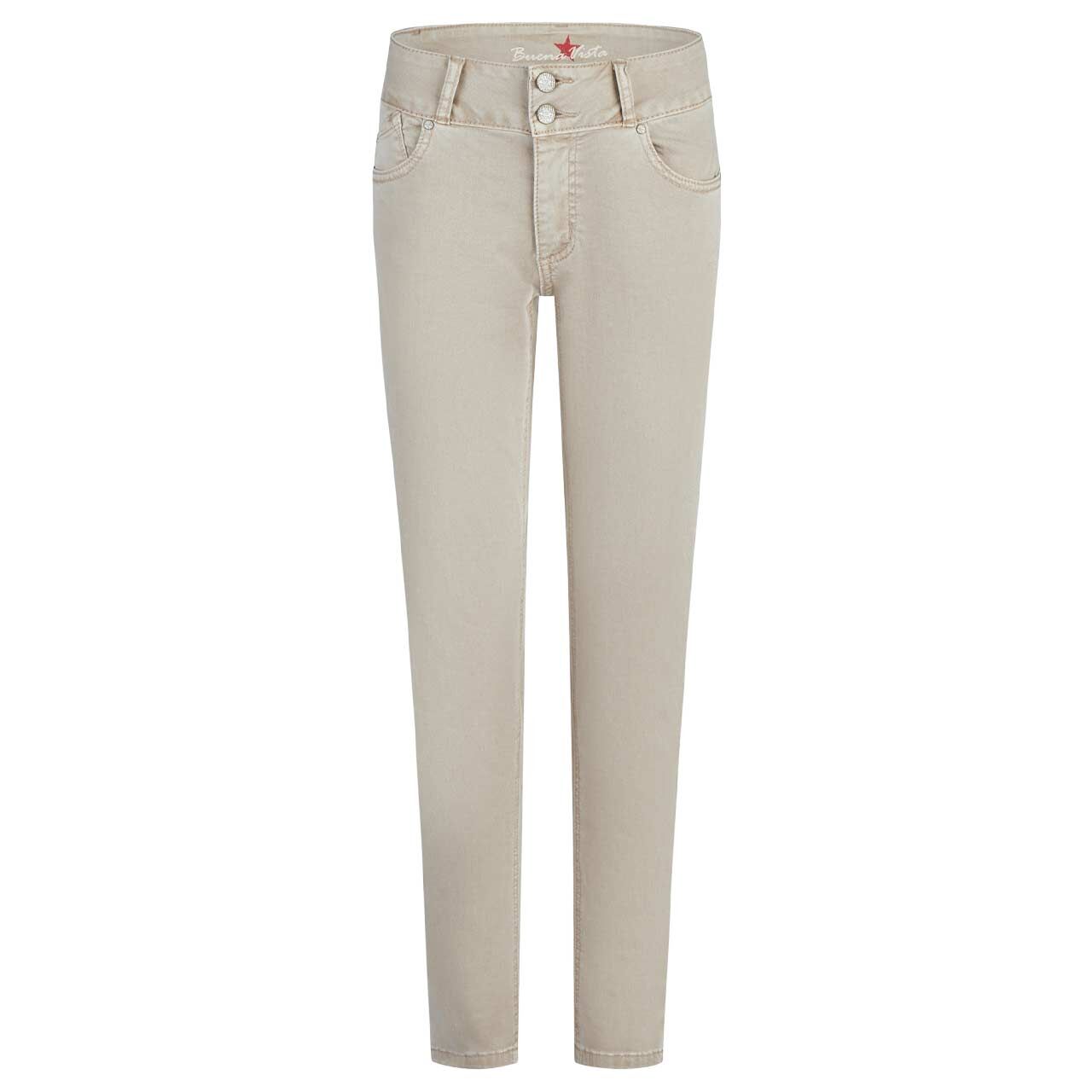 Damen Baumwollhose Ankle Tummyless Cropped Stretch Twill von Buena Vista in Beige, Vorderansicht